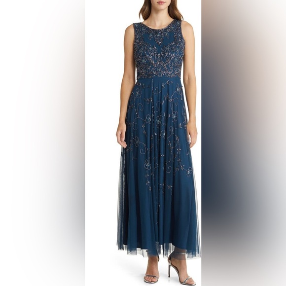 Pisarro Nights Beaded Mesh Gown